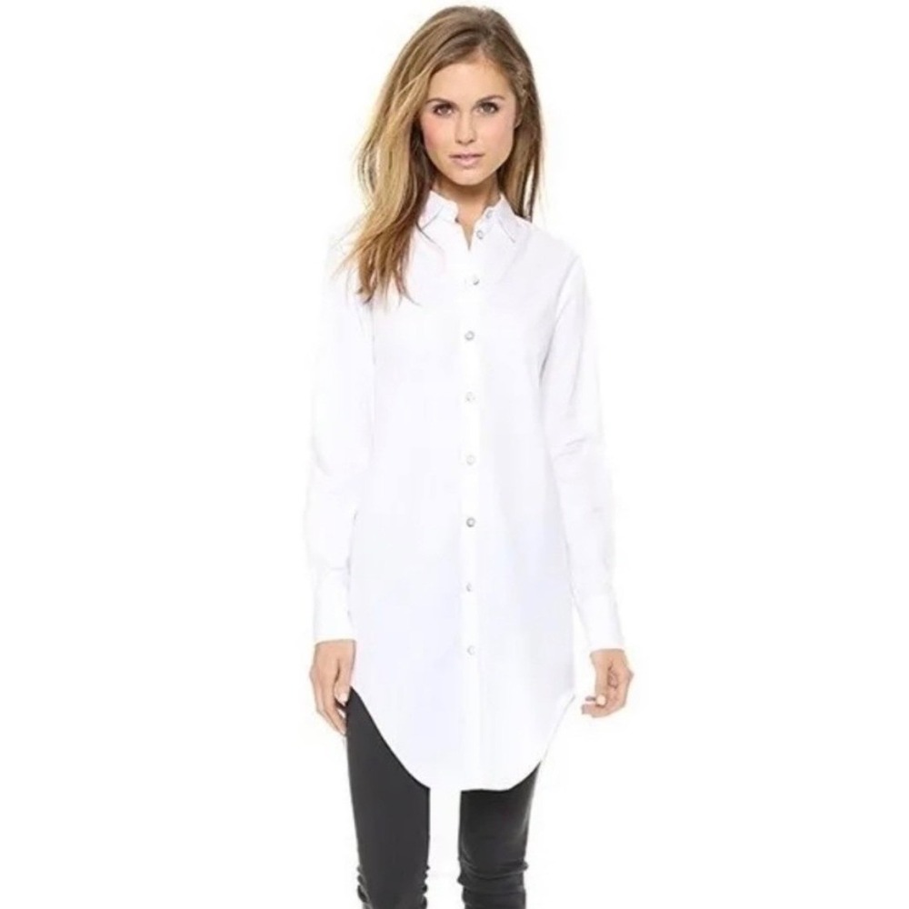 Rag & Bone White Cotton Silk High-Low Button Down Tunic Shirt Small USA